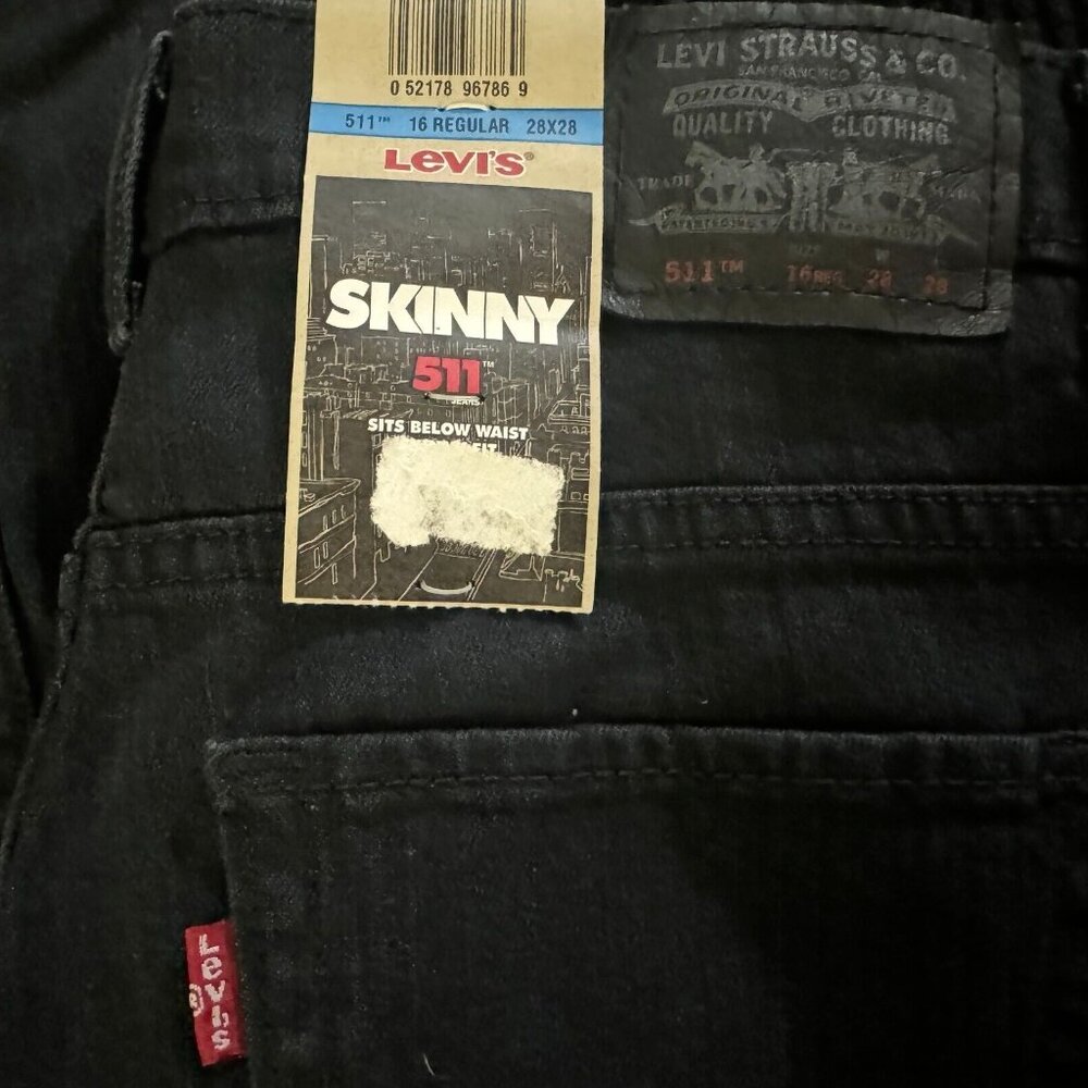 LEVI'S 511 Skinny 16 Regular (Boys) 28x28 Black Denim Jeans